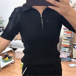 COS KNITTED SILK HALF-ZIP POLO SHIRT Size M